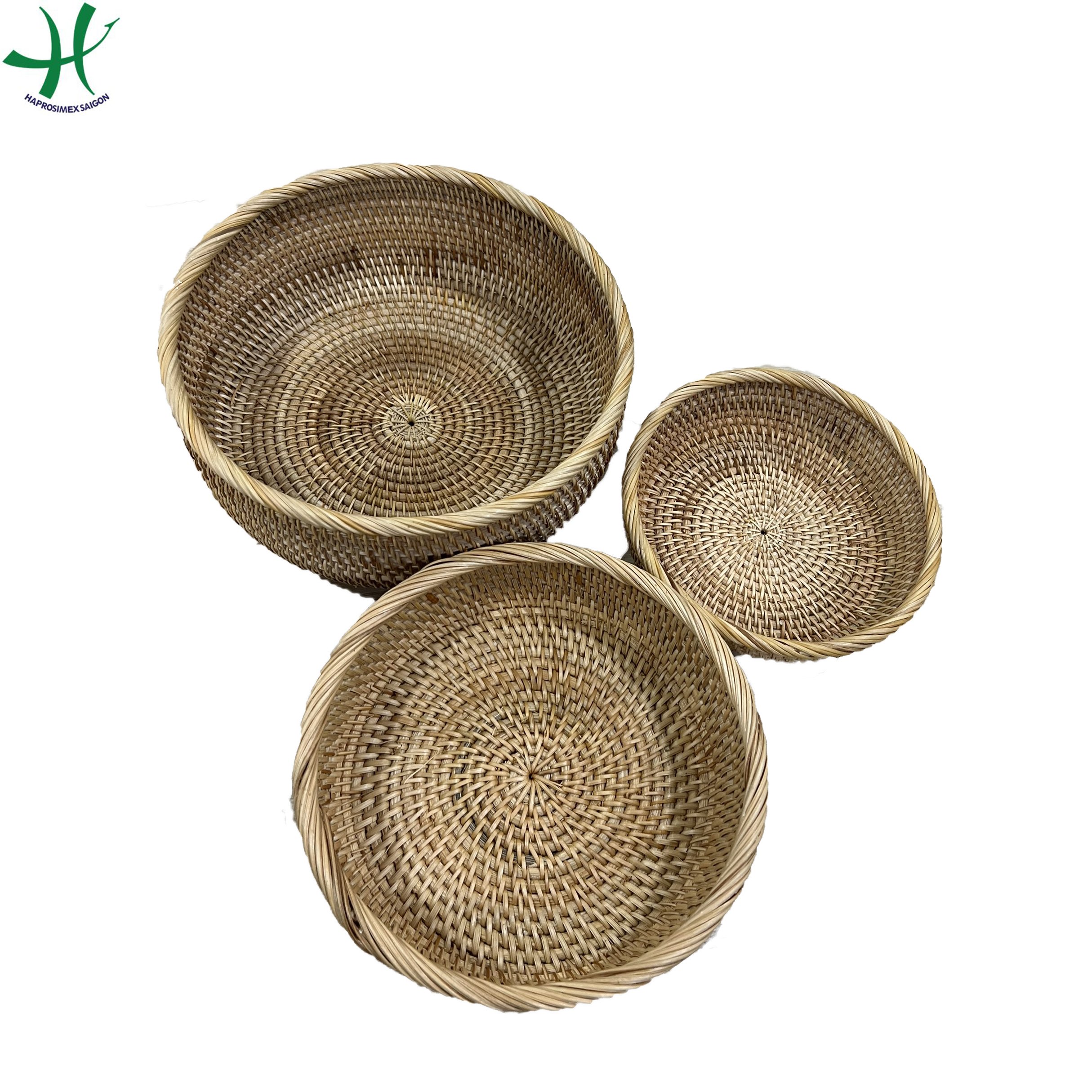 Handmade Plastic Wicker Basket Fruit Basket Gift Basket Storage For Kitchen decor, Brown Color, set of 3