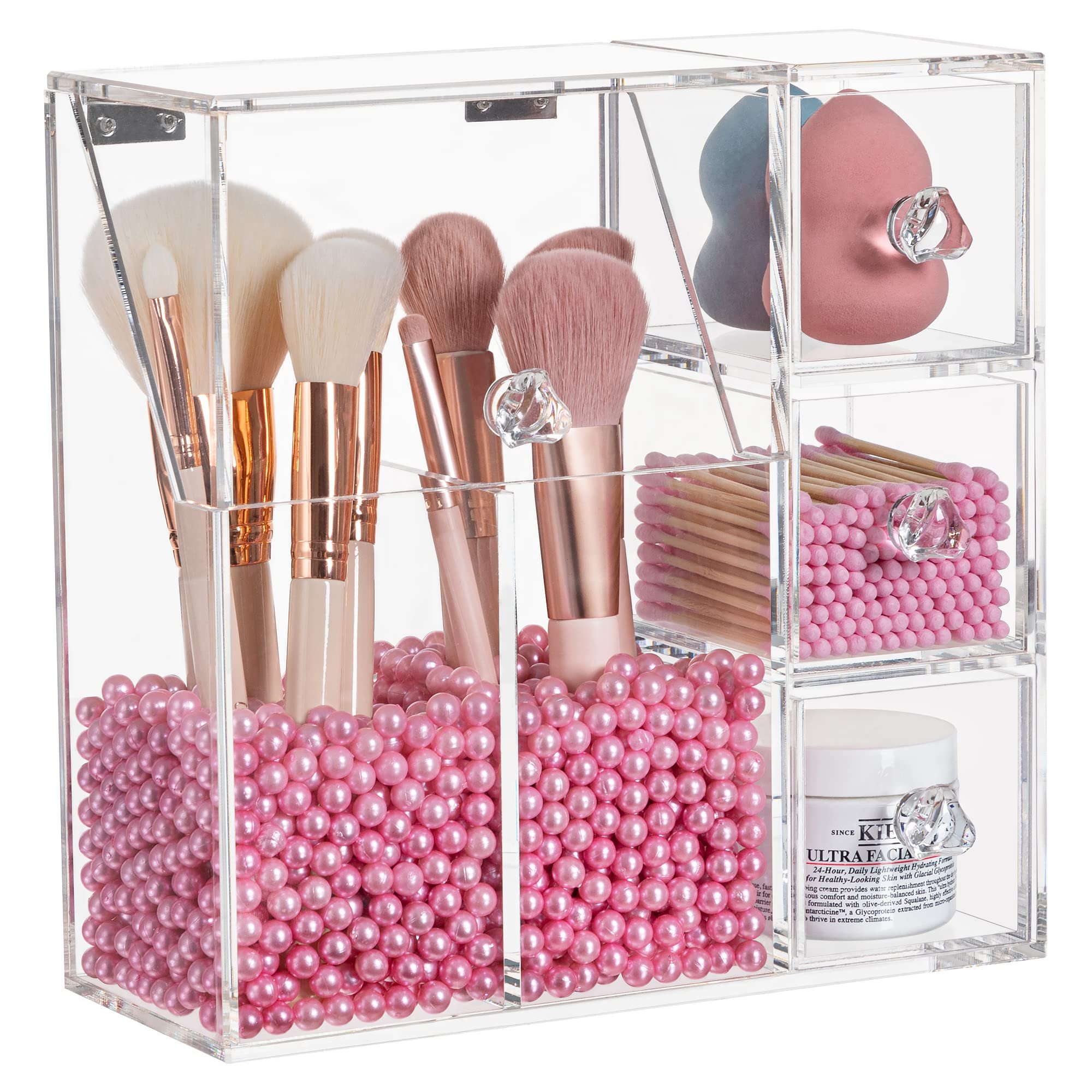 Clear Cosmetic Case with 2 Makeup Brush Holder Acrylic Makeup Organizer