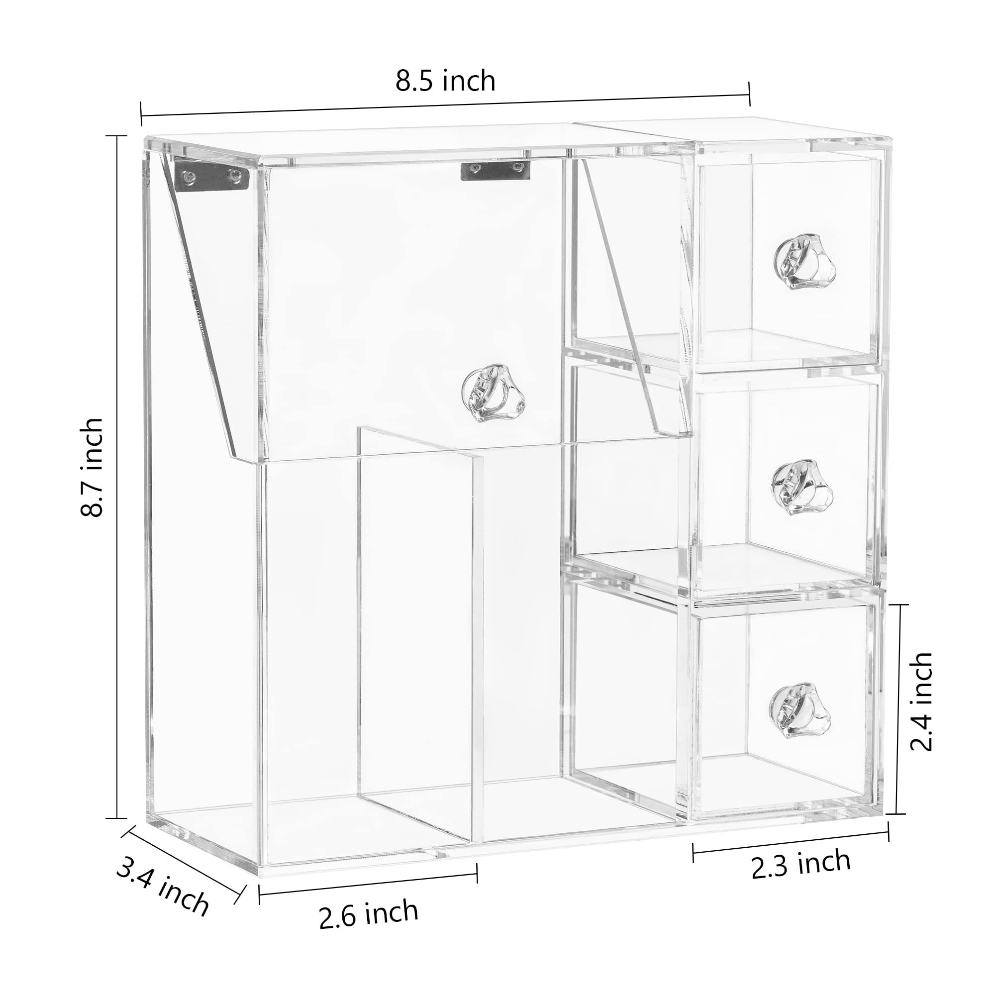 Clear Cosmetic Case with 2 Makeup Brush Holder Acrylic Makeup Organizer