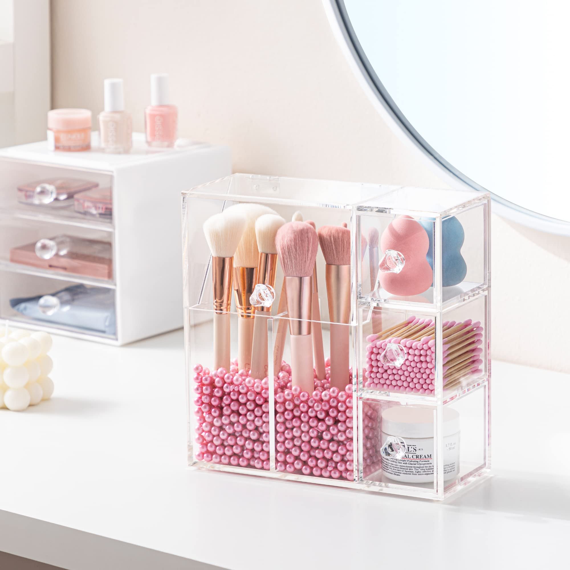 Clear Cosmetic Case with 2 Makeup Brush Holder Acrylic Makeup Organizer