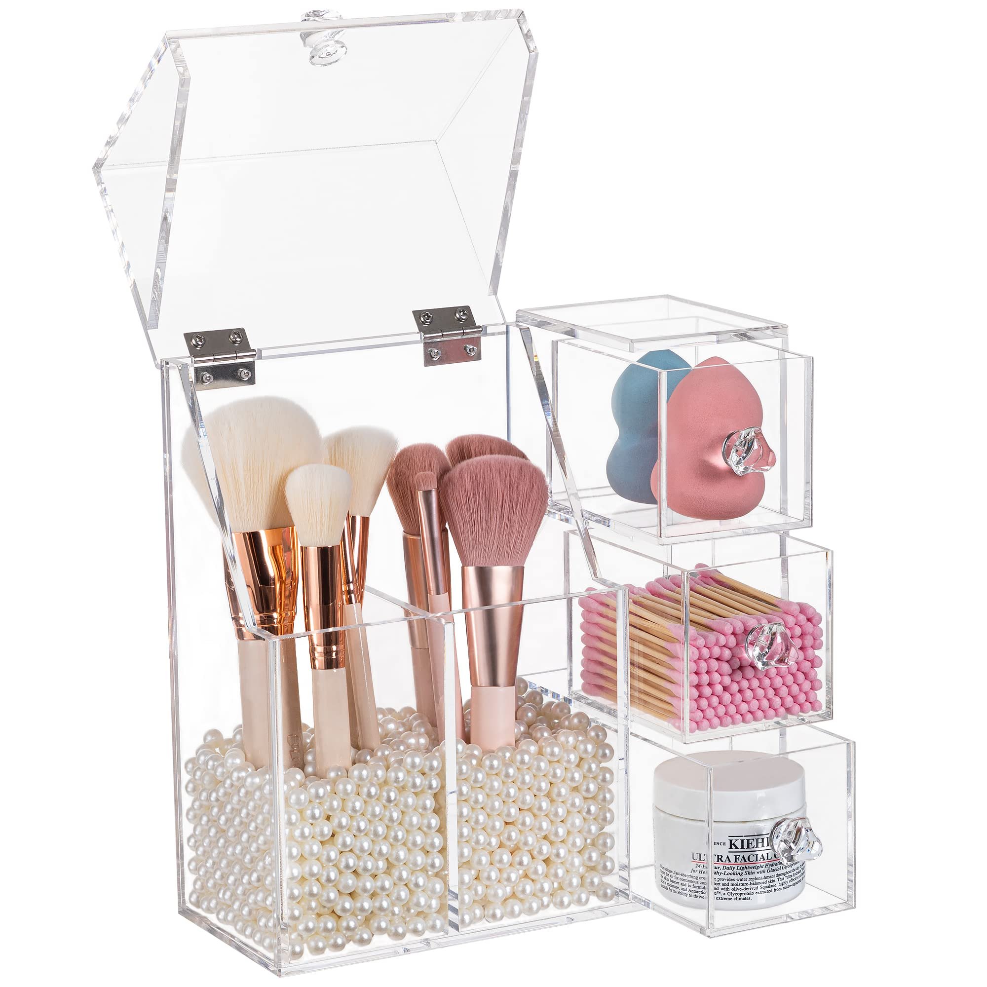 Clear Cosmetic Case with 2 Makeup Brush Holder Acrylic Makeup Organizer