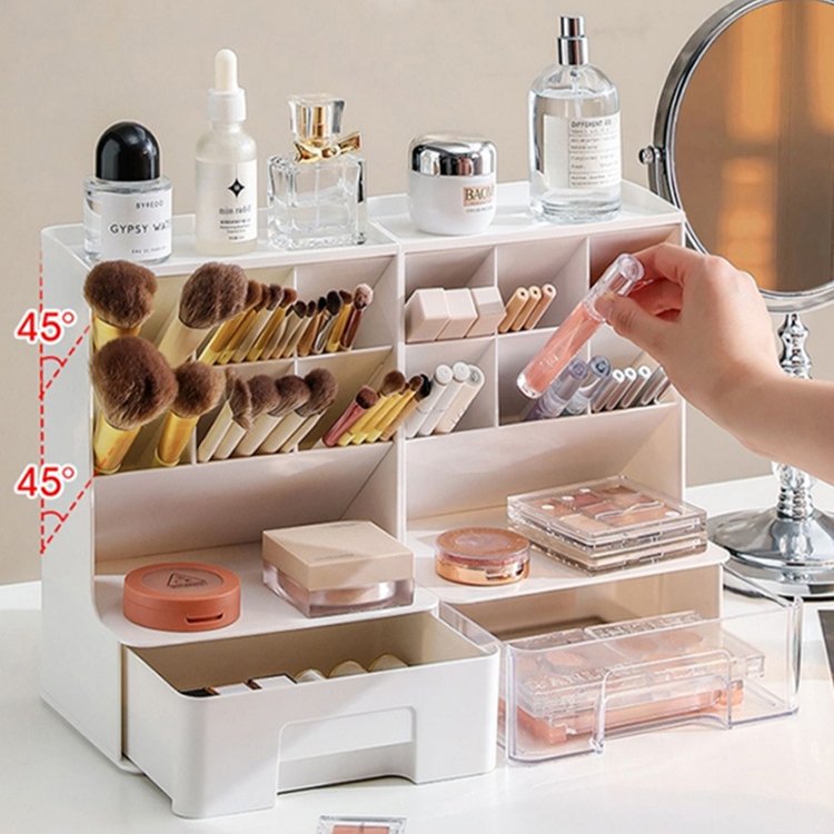 Drawer-Type Multi-Layer Makeup Brush Box Slanted Pen Holder Plastic Cosmetic Makeup Organizer For Dresser Bathroom Vanity