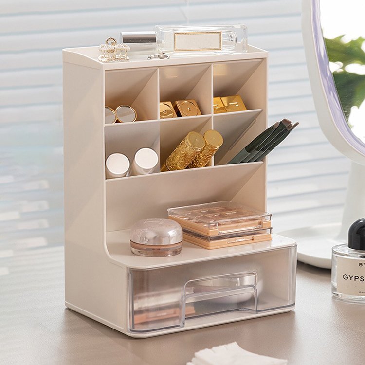 Drawer-Type Multi-Layer Makeup Brush Box Slanted Pen Holder Plastic Cosmetic Makeup Organizer For Dresser Bathroom Vanity
