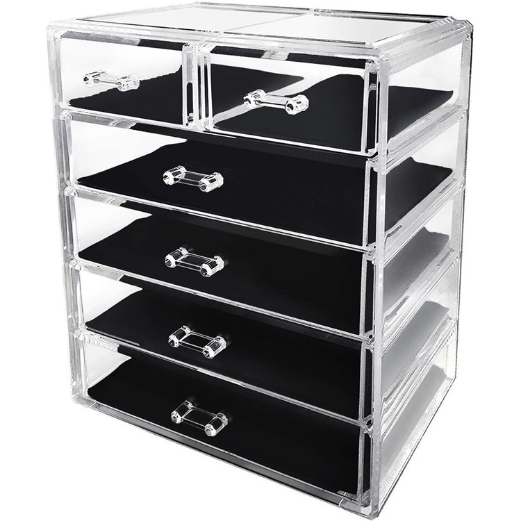 Hot Selling Clear Acrylic Counter Top Drawer Storage Box Eco-Friendly Makeup Organizers with Silk Screen Logo Modern Style