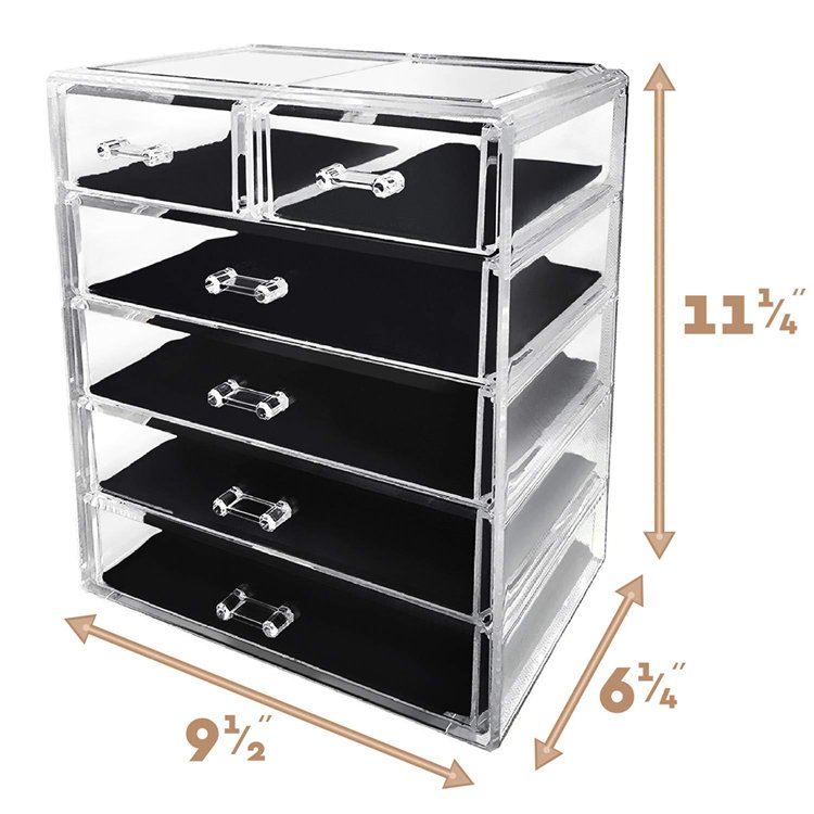 Hot Selling Clear Acrylic Counter Top Drawer Storage Box Eco-Friendly Makeup Organizers with Silk Screen Logo Modern Style