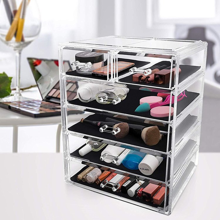 Hot Selling Clear Acrylic Counter Top Drawer Storage Box Eco-Friendly Makeup Organizers with Silk Screen Logo Modern Style