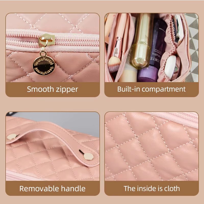 Custom Private Label Waterproof Soft Pu Leather Portable Pink Makeup Pouch Bag For Travel Organizer Bags