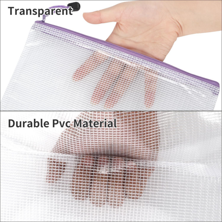 Customized Zipper Mesh Pouch Waterproof Zipper File Bags Document Pouch for Office Supplies Random Color