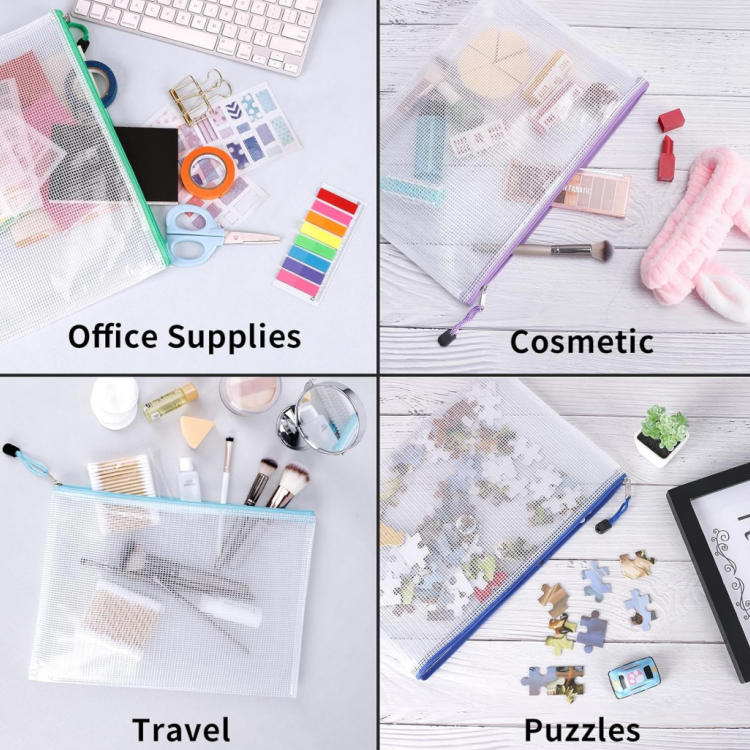 Customized Zipper Mesh Pouch Waterproof Zipper File Bags Document Pouch for Office Supplies Random Color