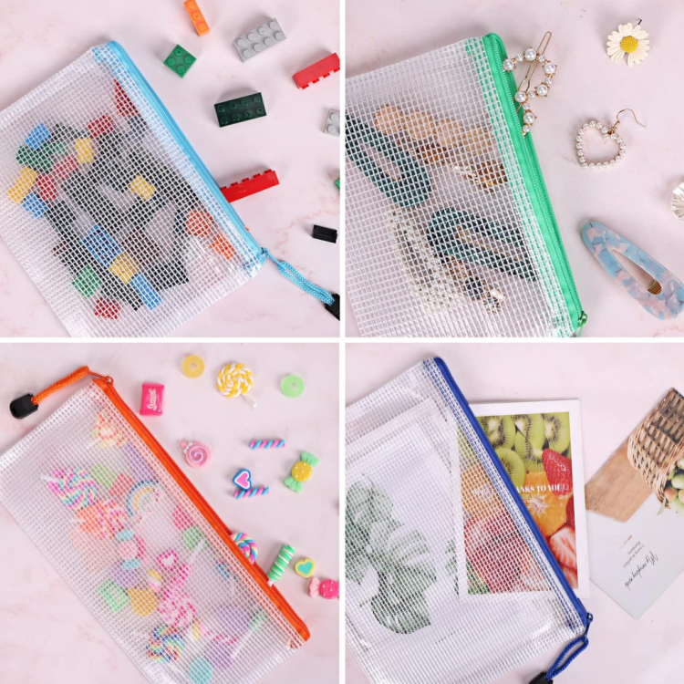 Customized Zipper Mesh Pouch Waterproof Zipper File Bags Document Pouch for Office Supplies Random Color