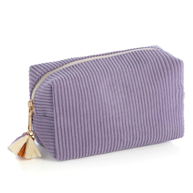 Wholesale Women Gift Travel Makeup Zip Pouch Toiletry Bag Corduroy Tassels Custom Cosmetic Bag