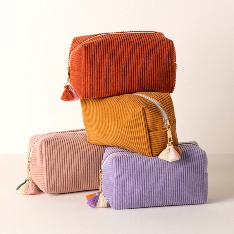 Wholesale Women Gift Travel Makeup Zip Pouch Toiletry Bag Corduroy Tassels Custom Cosmetic Bag