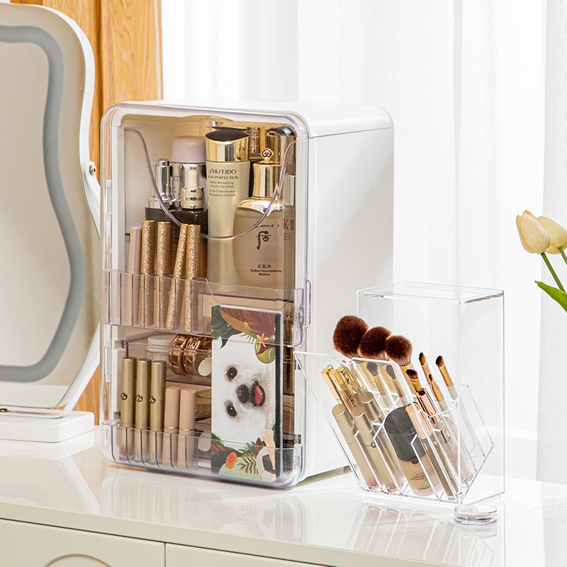 Haixin New Design Plastic Cosmetic Storage Box Stacked Storage Clamshell Makeup Brush Storage