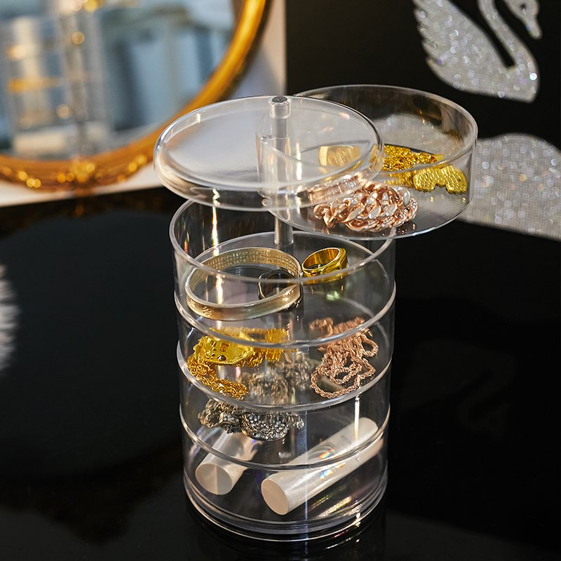3 Layers Cosmetic Organizer Jewelry Storage Box Makeup Organizer Earring Ring Bracelet Necklace 360 Rotating Showcase