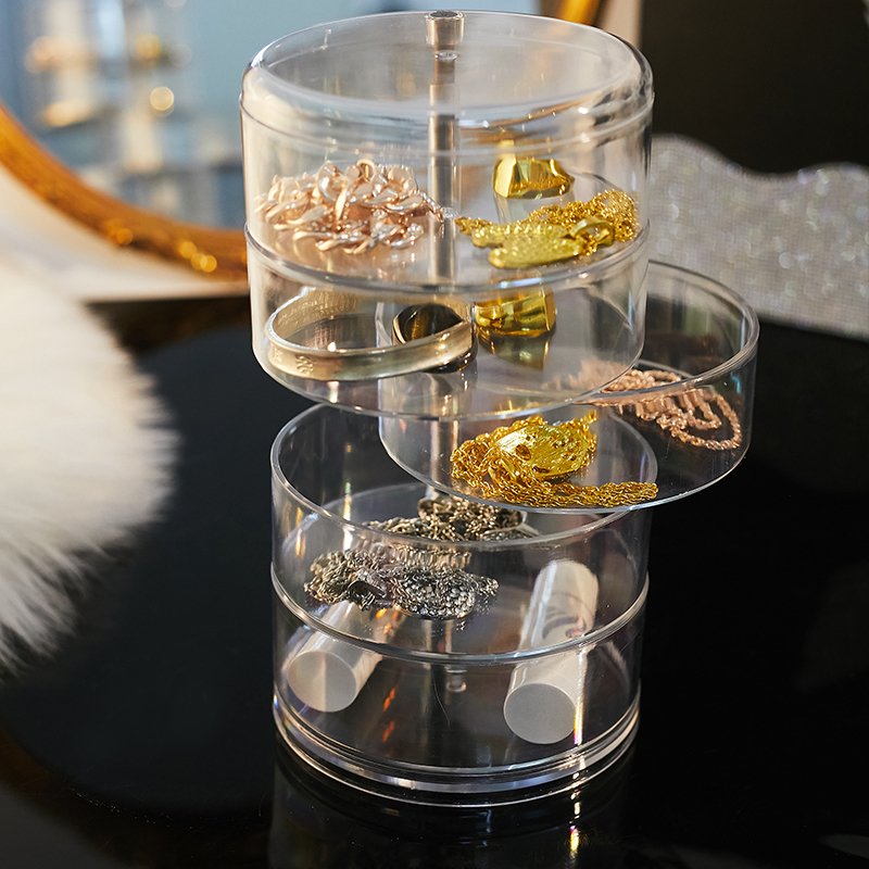 3 Layers Cosmetic Organizer Jewelry Storage Box Makeup Organizer Earring Ring Bracelet Necklace 360 Rotating Showcase