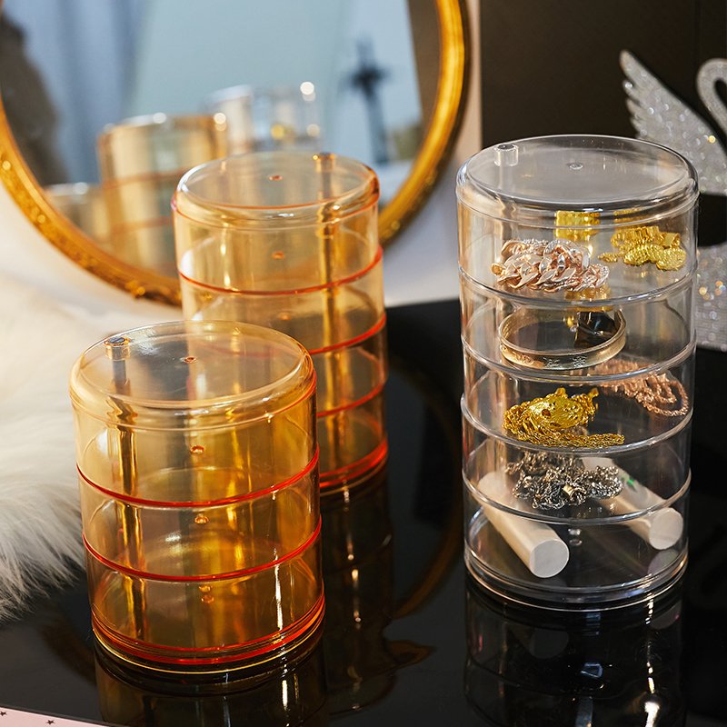 3 Layers Cosmetic Organizer Jewelry Storage Box Makeup Organizer Earring Ring Bracelet Necklace 360 Rotating Showcase