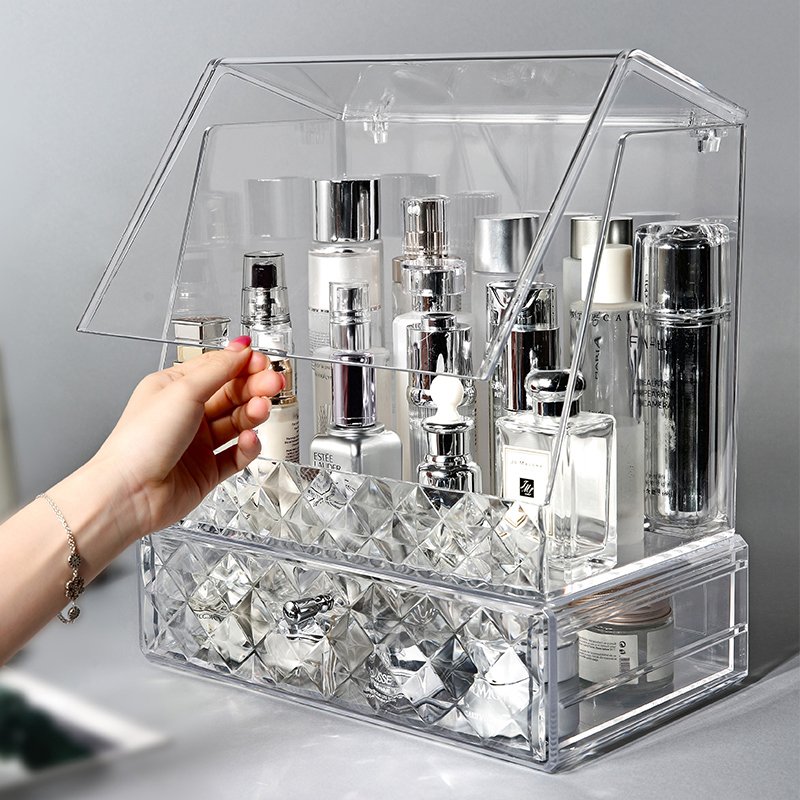 Luxury dresser cosmetic lipstick brush storage box desktop clear plastic makeup organizer set for cosmetic
