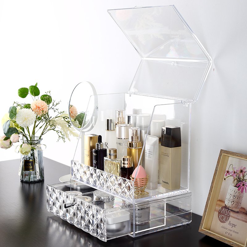 Luxury dresser cosmetic lipstick brush storage box desktop clear plastic makeup organizer set for cosmetic