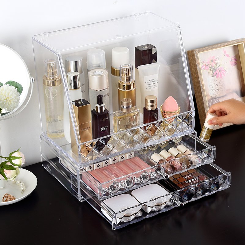 Luxury dresser cosmetic lipstick brush storage box desktop clear plastic makeup organizer set for cosmetic