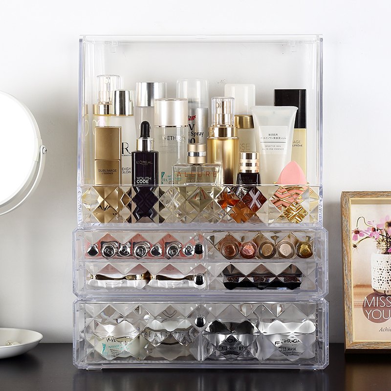 Luxury dresser cosmetic lipstick brush storage box desktop clear plastic makeup organizer set for cosmetic