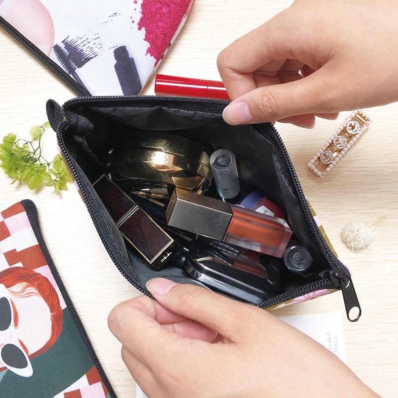 Wholesale Custom Logo Makeup Zipper Pouch African Girls Mandala Halloween Lipstick Printed Small Polyester Travel Cosmetic Bag
