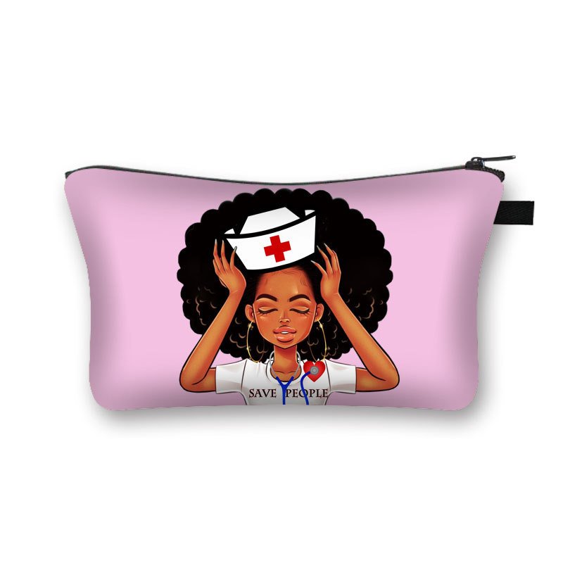 Wholesale Custom Logo Makeup Zipper Pouch African Girls Mandala Halloween Lipstick Printed Small Polyester Travel Cosmetic Bag