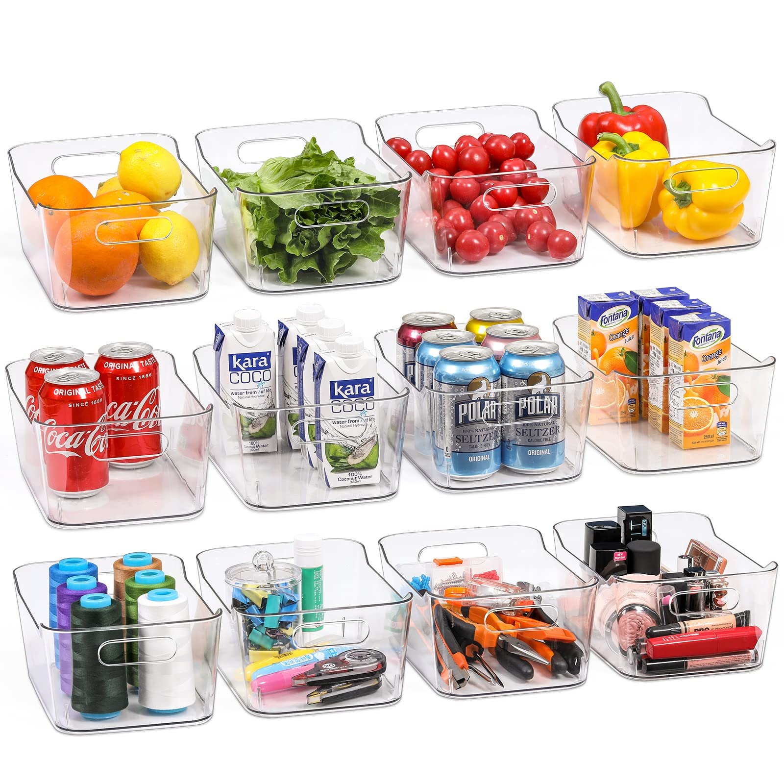 Perfect for Kitchen Clear Plastic Storage Bins Organization Pantry Fridge Organizer Containers Medicine Cabinet Freezer Snacks