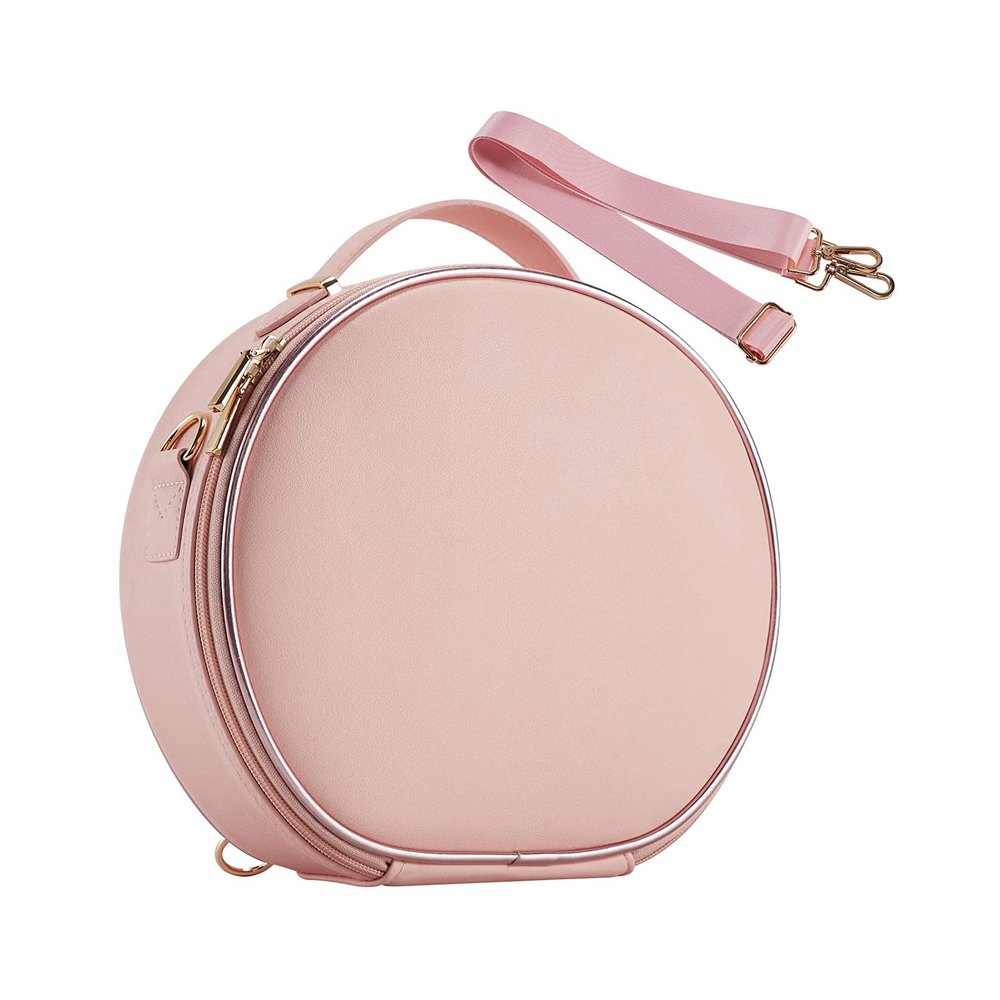 Luxury High Quality Genuine Leather Cosmetic Bag Round Makeup Bag for Lady Portable Travel Makeup Train Case