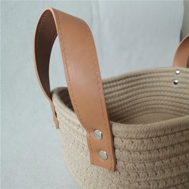 Small Rope Basket for Organizing Jute rope Storage basket Bin with leather handle