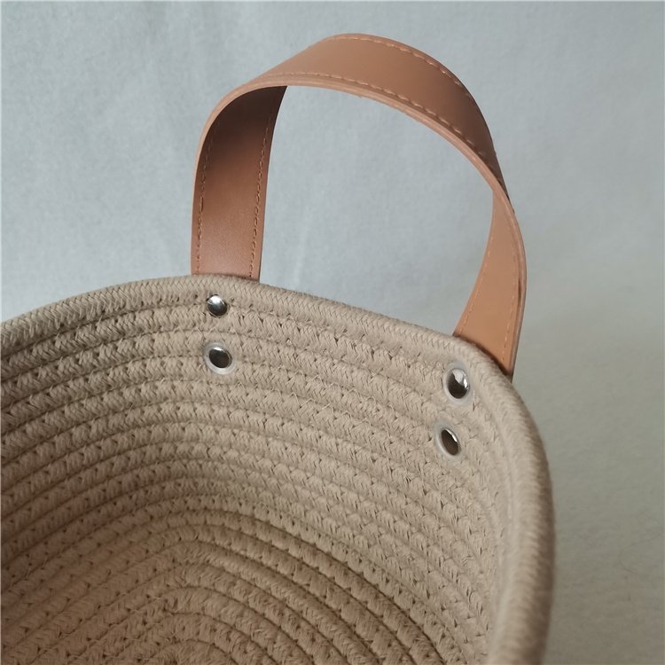 Small Rope Basket for Organizing Jute rope Storage basket Bin with leather handle