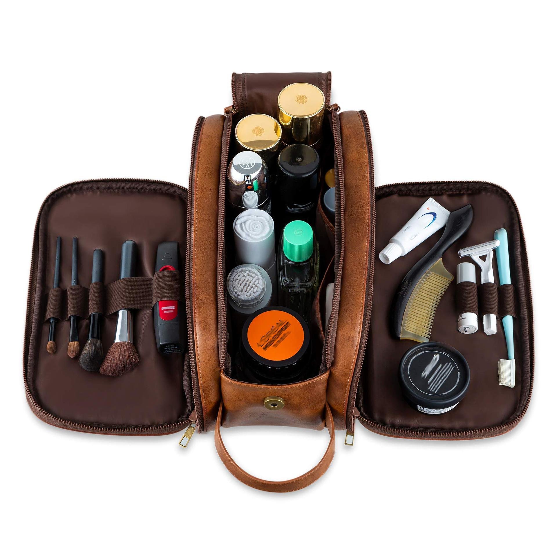 Custom Large Travel Shaving Dopp Kit Water-resistant Bathroom Toiletries Organizer PU Leather Toiletry Bag for Men