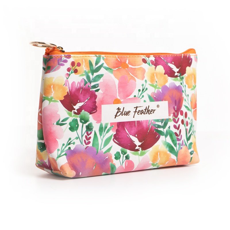 Promotional Custom Artwork PU Leather Travel Organized Makeup Bag Cosmetic Bags With Zipper