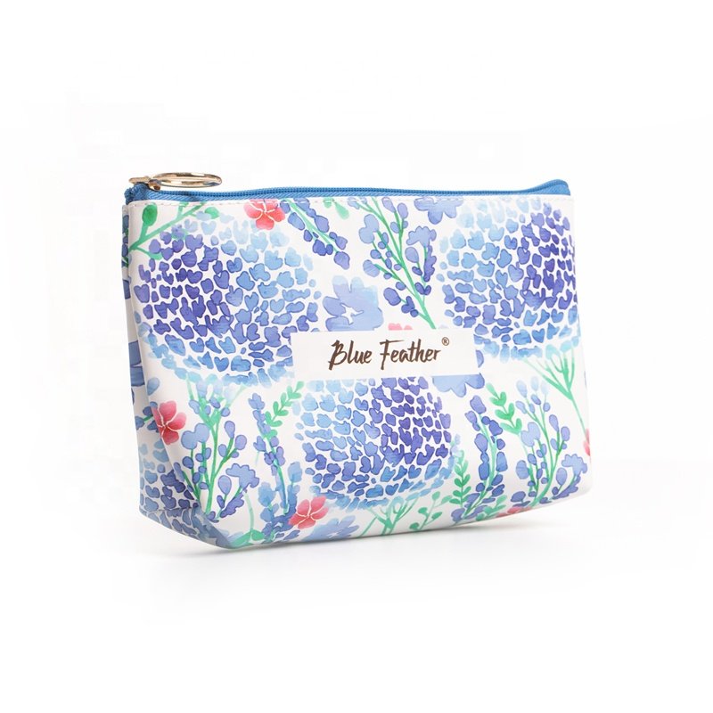 Promotional Custom Artwork PU Leather Travel Organized Makeup Bag Cosmetic Bags With Zipper
