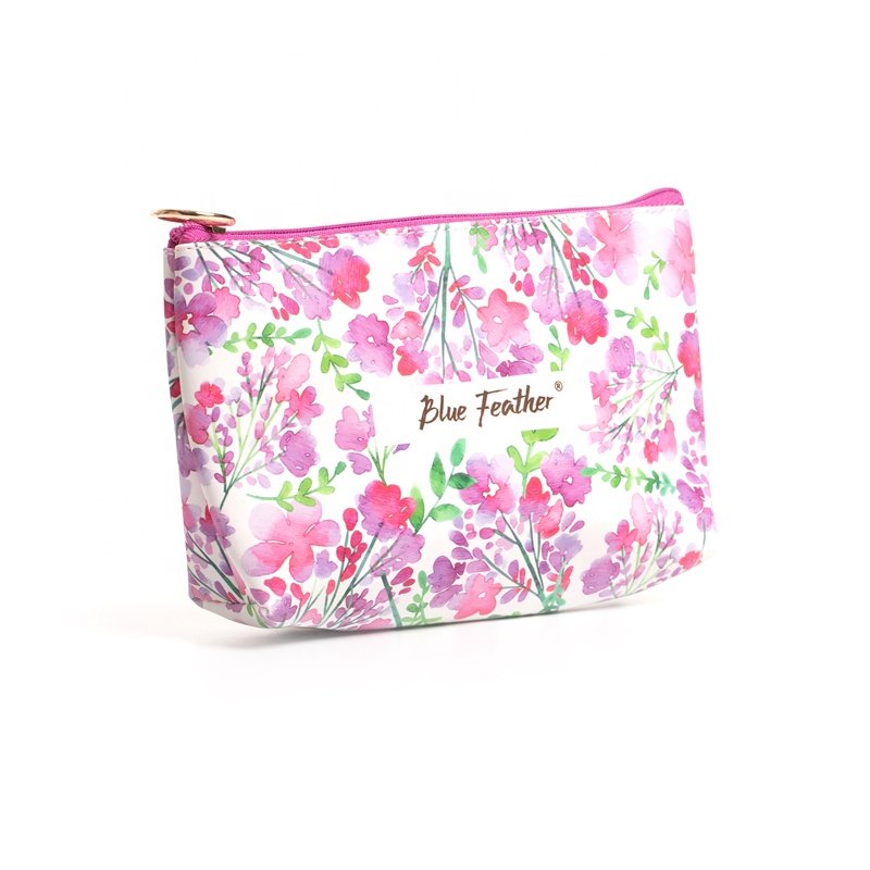 Promotional Custom Artwork PU Leather Travel Organized Makeup Bag Cosmetic Bags With Zipper