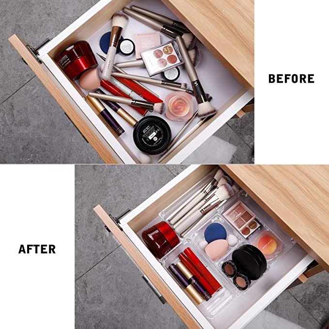 Bathroom Drawer Tray Dividers Plastic Vanity Organizers Storage Bins for Makeup Dresser Kitchen Office