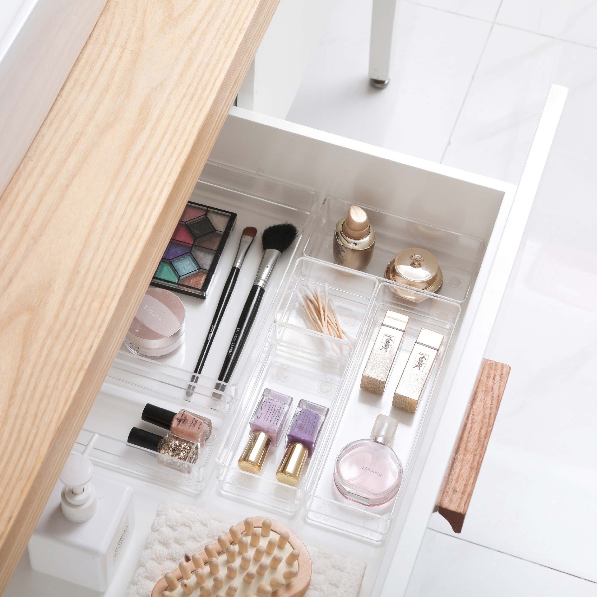 Bathroom Drawer Tray Dividers Plastic Vanity Organizers Storage Bins for Makeup Dresser Kitchen Office