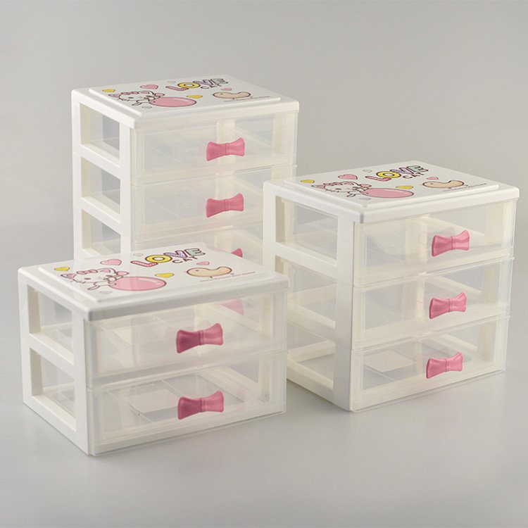 stocked plastic rectangle mini small cute bowknot desk organizer container box makeup jewelry storage cabinet with clear drawer