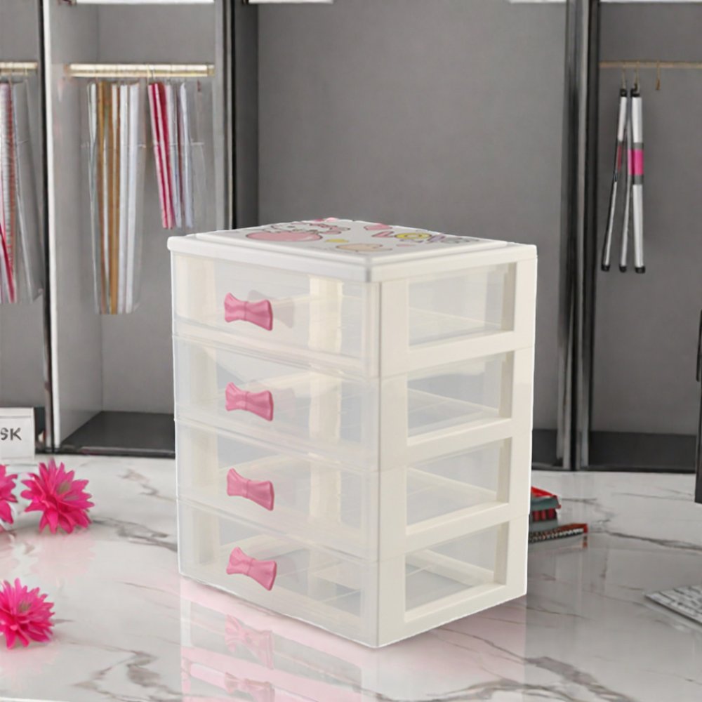 stocked plastic rectangle mini small cute bowknot desk organizer container box makeup jewelry storage cabinet with clear drawer