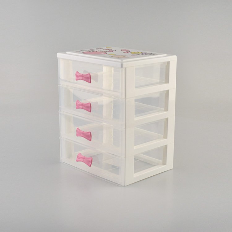stocked plastic rectangle mini small cute bowknot desk organizer container box makeup jewelry storage cabinet with clear drawer
