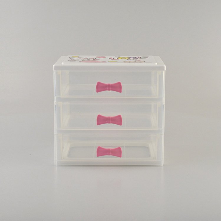 stocked plastic rectangle mini small cute bowknot desk organizer container box makeup jewelry storage cabinet with clear drawer