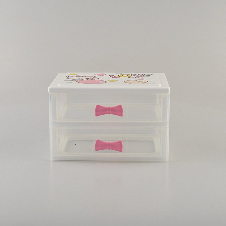 stocked plastic rectangle mini small cute bowknot desk organizer container box makeup jewelry storage cabinet with clear drawer