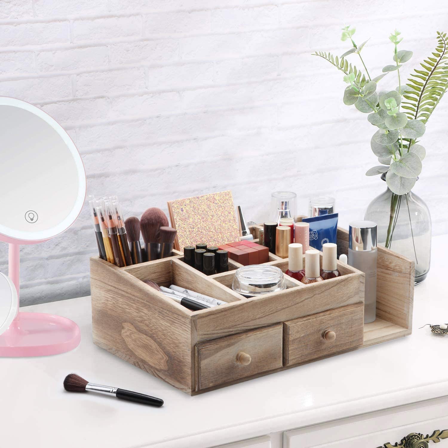 Wooden Desktop Display Box Case Makeup Organizer Cosmetic Storage Organizer