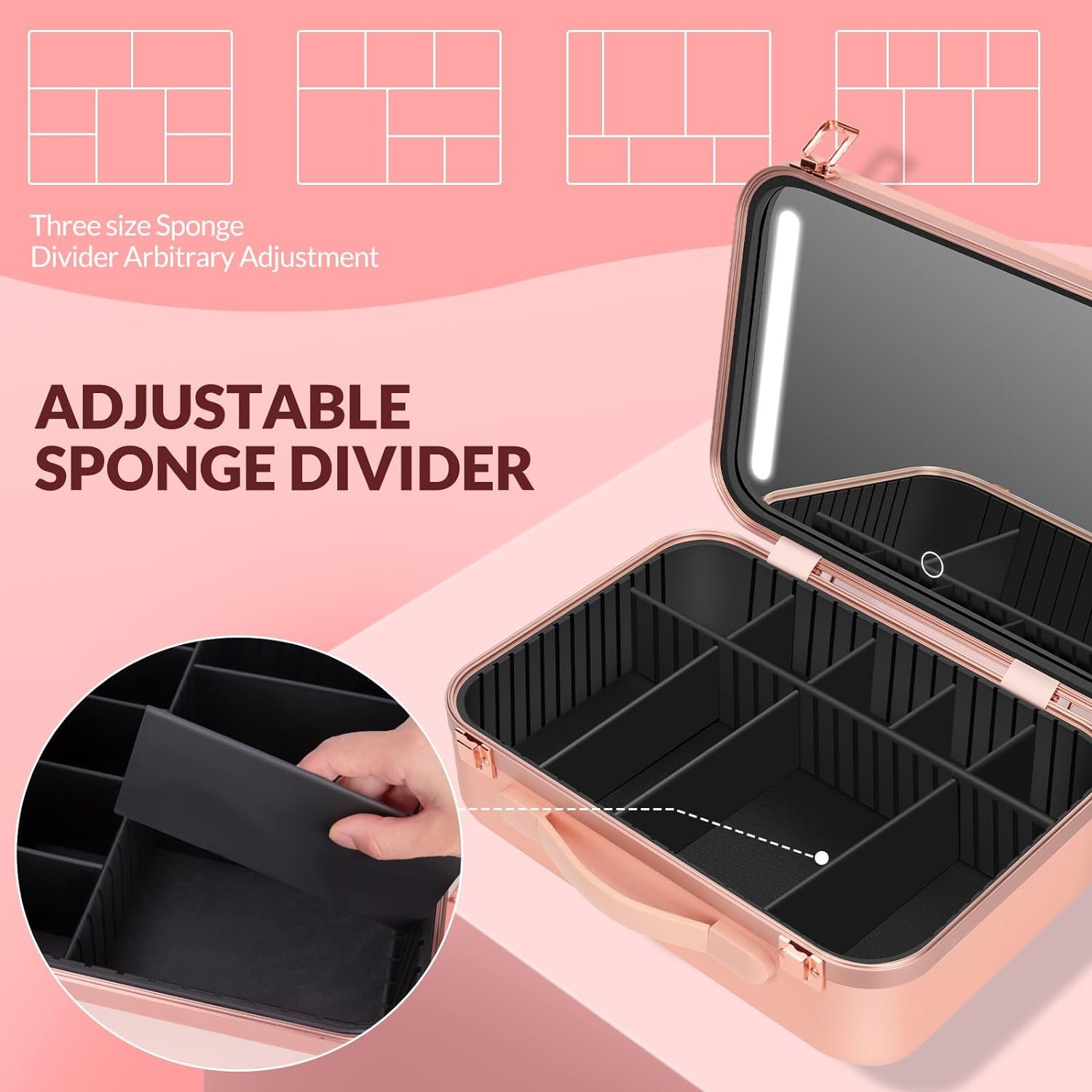 Travel PC Makeup Bag Case With Led Light Mirror Waterproof Adjustable Light Cosmetic Organizer Professional Makeup Case