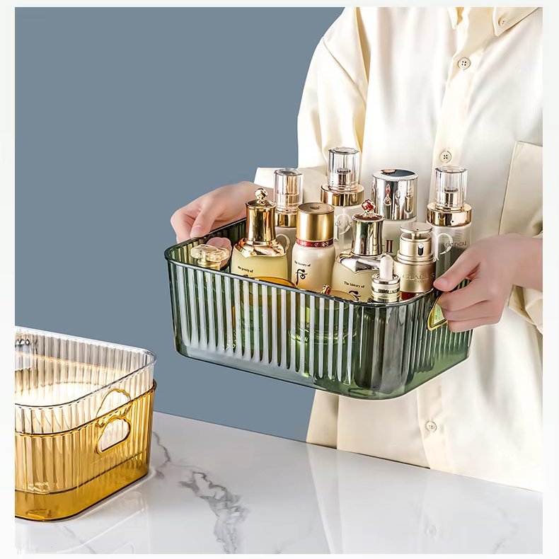 Home Kitchen Plastic Rectangle Storage Bin Desktop Cosmetic Storage Bin Makeup Organizer Box