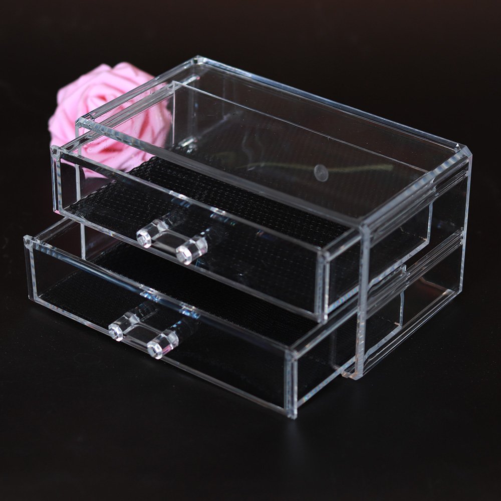 Custom Multi-Layer Clear Acrylic Display Box Cosmetic Tabletop Organizers Stackable Makeup Storage Box With Slide Lid and Drawer