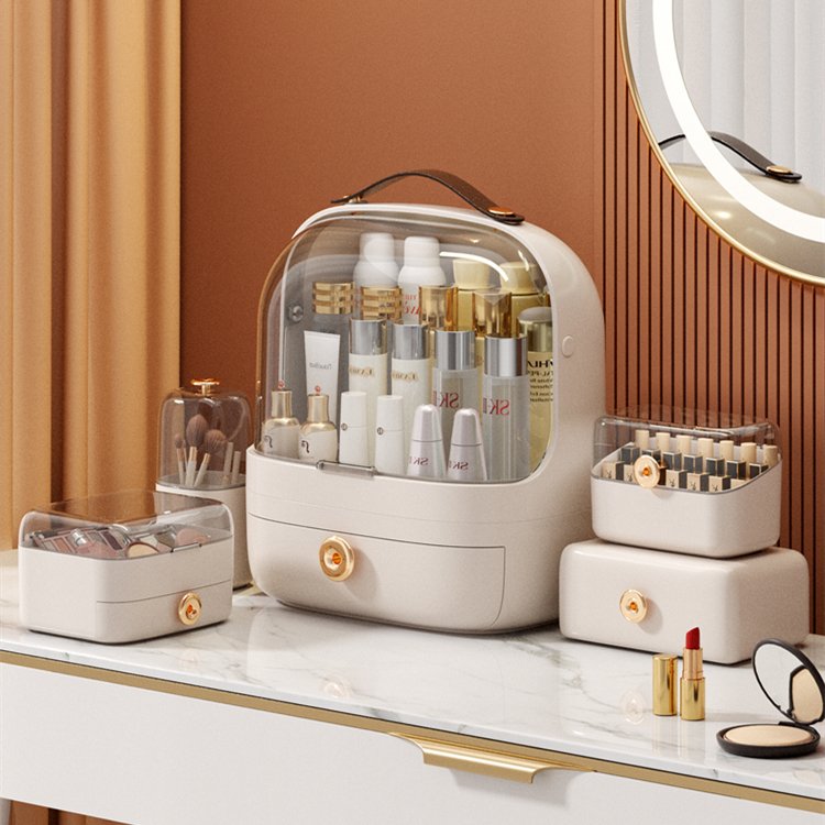2023 New Design Waterproof Dustproof Plastic Makeup Organizer with Handle And Lid Separable Cosmetic Storage Box