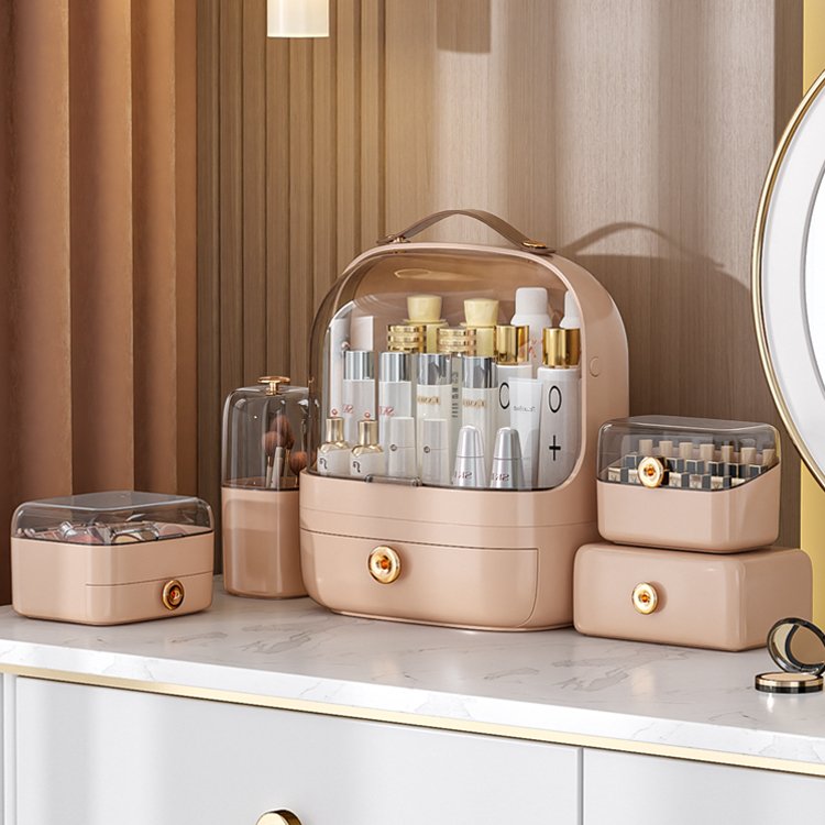 2023 New Design Waterproof Dustproof Plastic Makeup Organizer with Handle And Lid Separable Cosmetic Storage Box