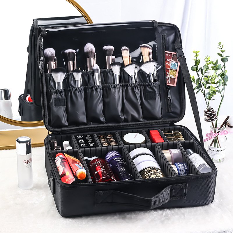 Makeup Bag Travel Professional Makeup Case with Adjustable Strap Makeup Artist Box for Cosmetics skincare Hair Curler Brush Set