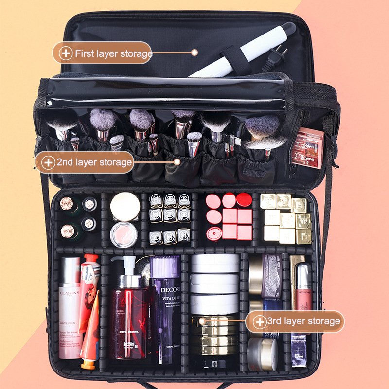 Makeup Bag Travel Professional Makeup Case with Adjustable Strap Makeup Artist Box for Cosmetics skincare Hair Curler Brush Set