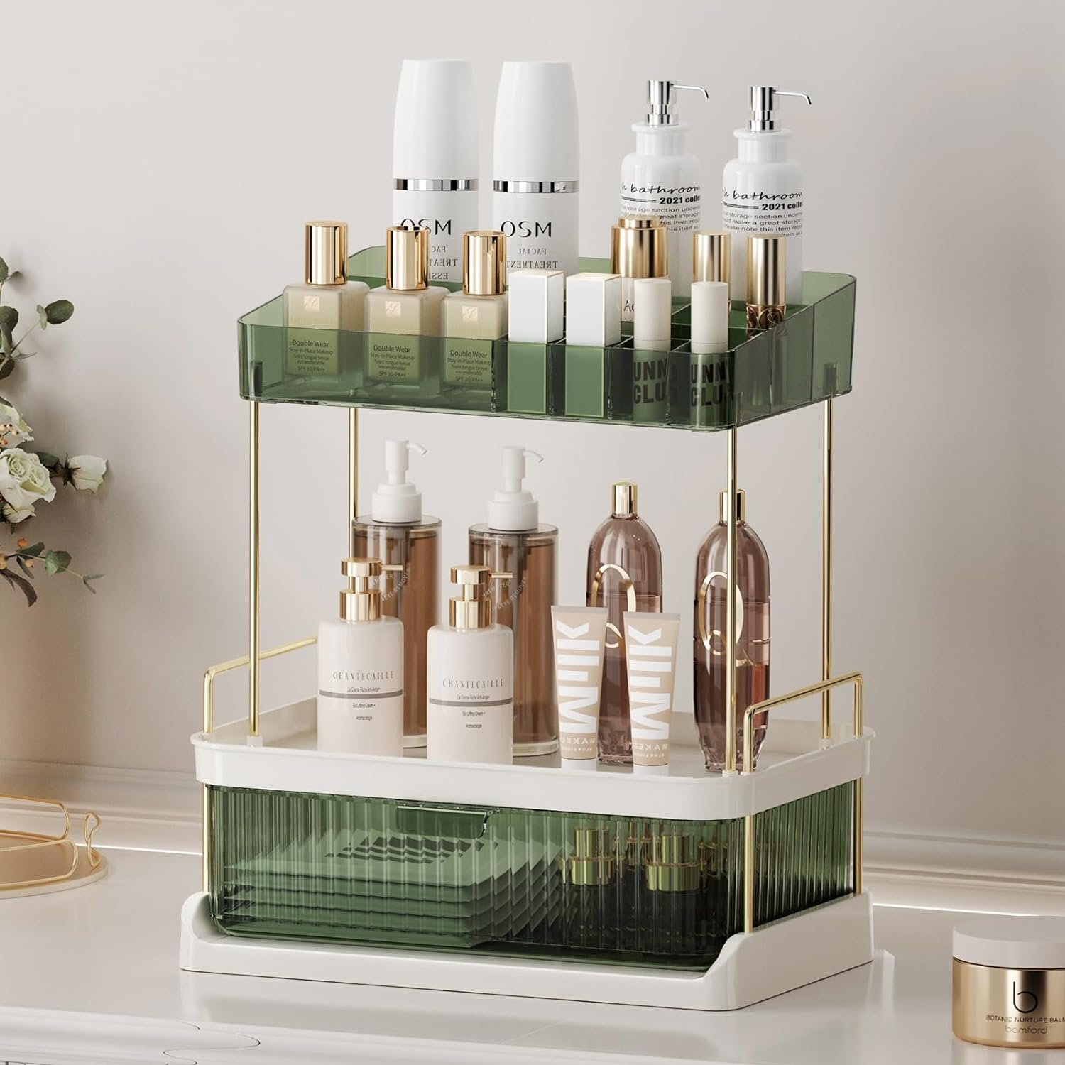 Makeup Organizer for Bathroom Counter Organizer with Drawer Cosmetic Storage Makeup Holder Perfume Organizer Rack